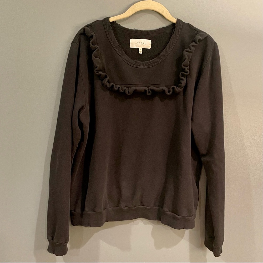 THE GREAT. Black Ruffle Sweatshirt